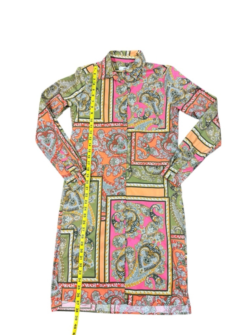 0039 Italy Luxury Paisley Belted Shirt Dress Cotton Designer Patchwork SzXS - Picture 9 of 12